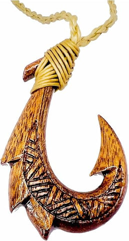 HAWAIIAN CARVED HOOK NECKLACE-KOA WOOD